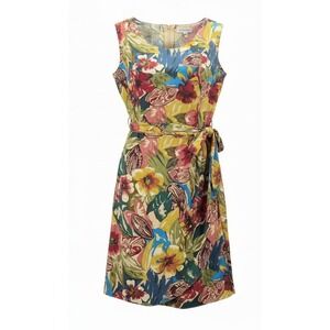 Nancy Crystal Floral 100% Silk Sleeveless Wrap Size 10 Vacation Dress